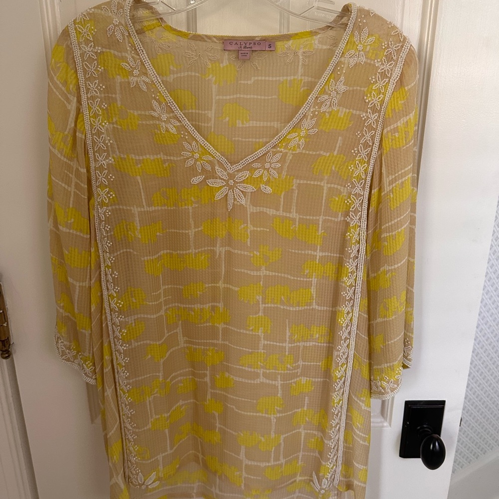 Calypso St. Barth Yellow 3/4 Sleeve silk tunic